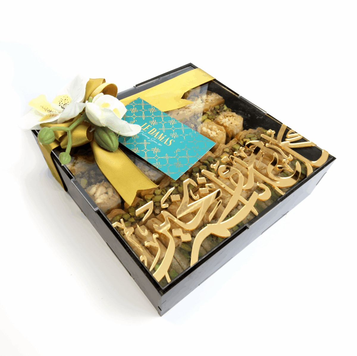 EID Black Acrylic Box – Mixed Arabic Sweets 890g